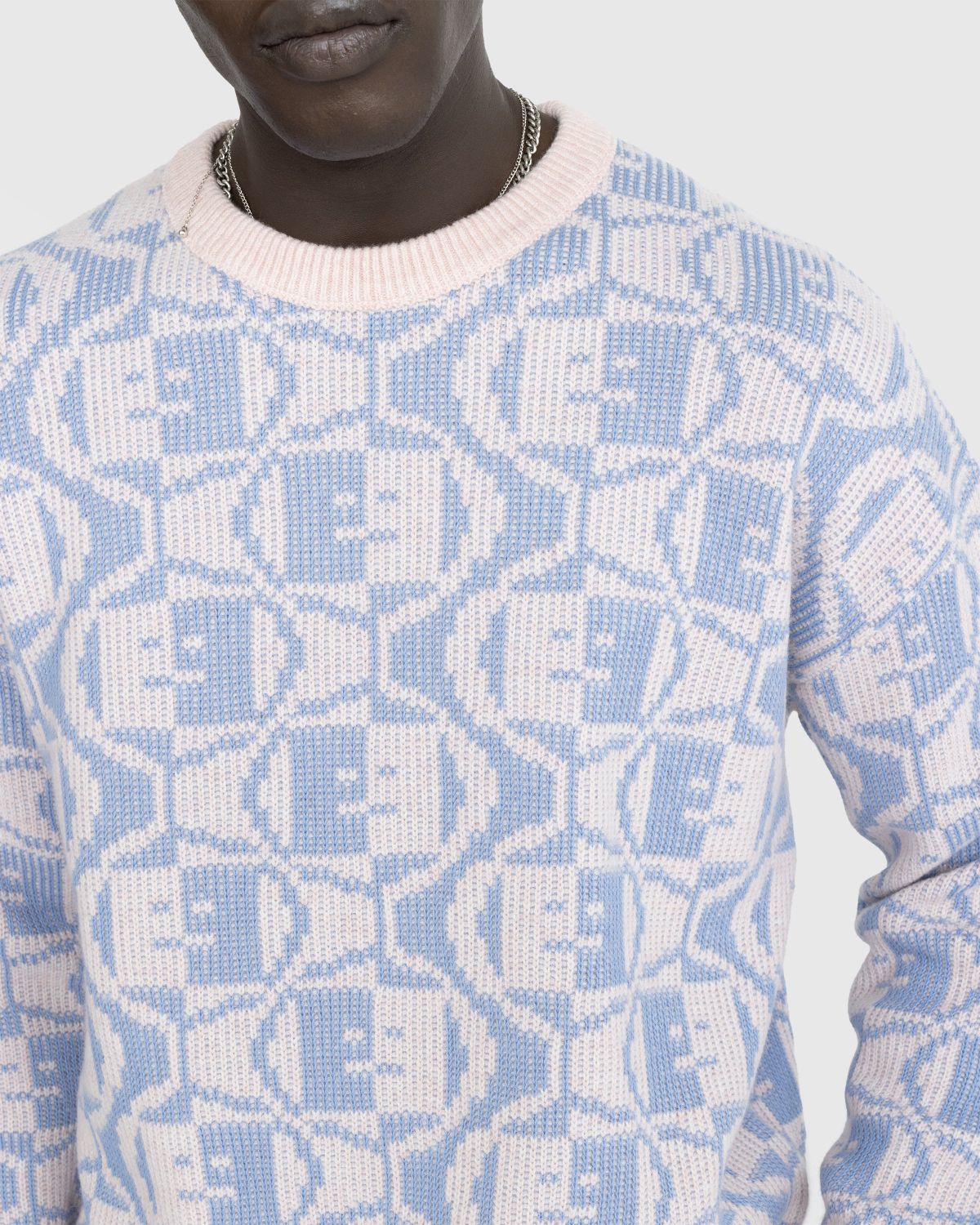 Acne Studios – Jacquard Crew Neck Jumper Faded Pink Melange/Light Blue